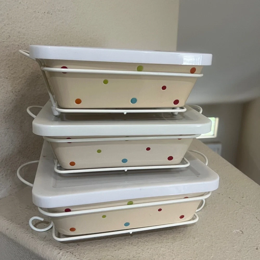 Rare 3 Set Polka Dots Temp-tations Casserole Ovenware Dishes & Rack‎